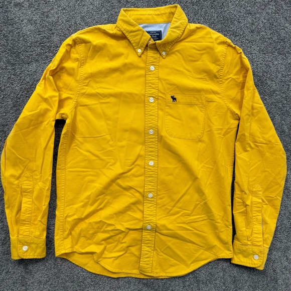 Abercrombie & Fitch Other - Abercrombie & Fitch Mens M Stretch Button Down Shirt Yellow Moose Logo Chamois